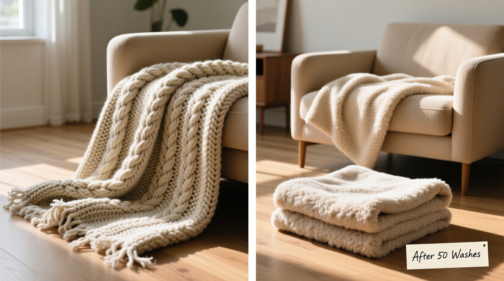 chunky knit blanket vs fleece throw which stays soft after many washes