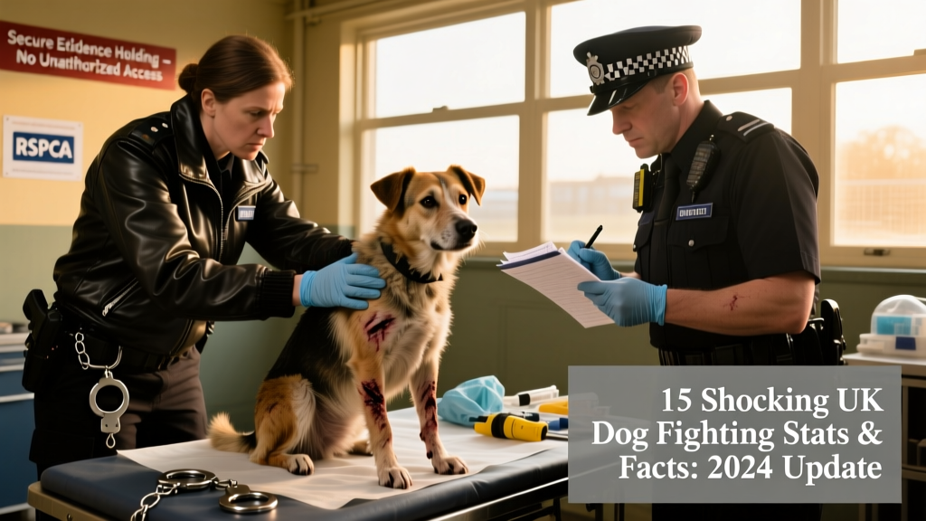 UK police officers and RSPCA inspectors collaborating at a secure facility during a dog fighting investigation
