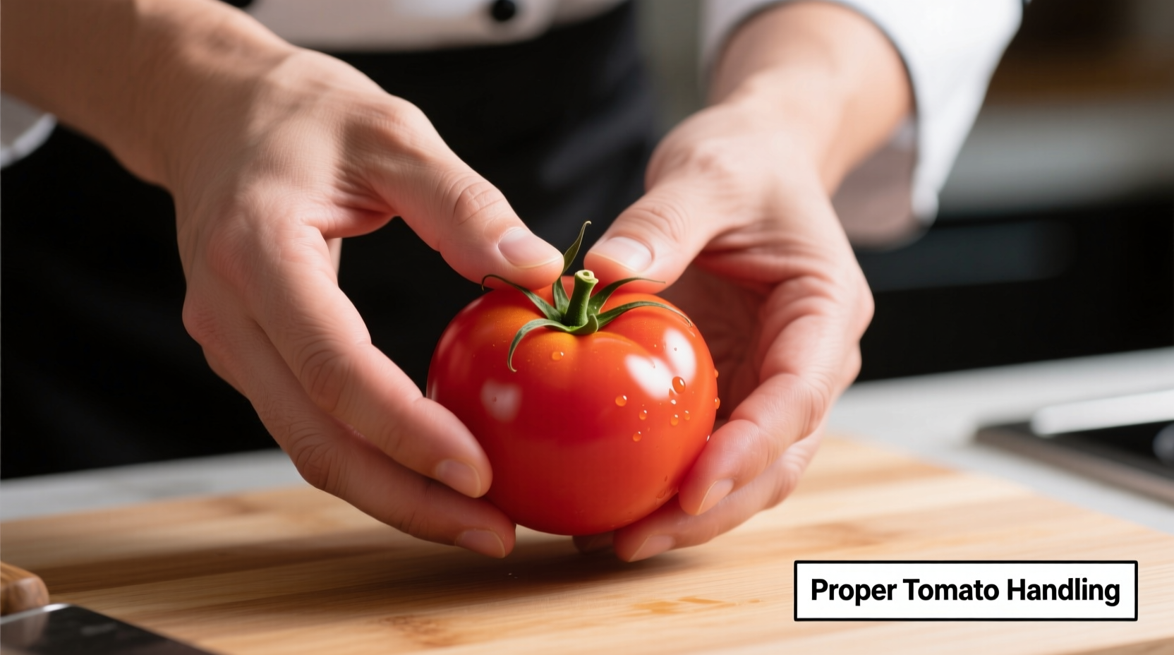 Proper tomato handling techniques demonstrated