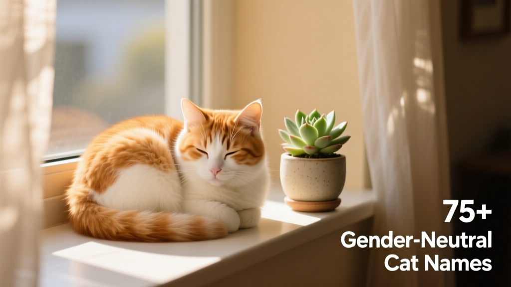 A fluffy, ginger-and-white cat curled peacefully on a sunlit windowsill beside a potted succulent