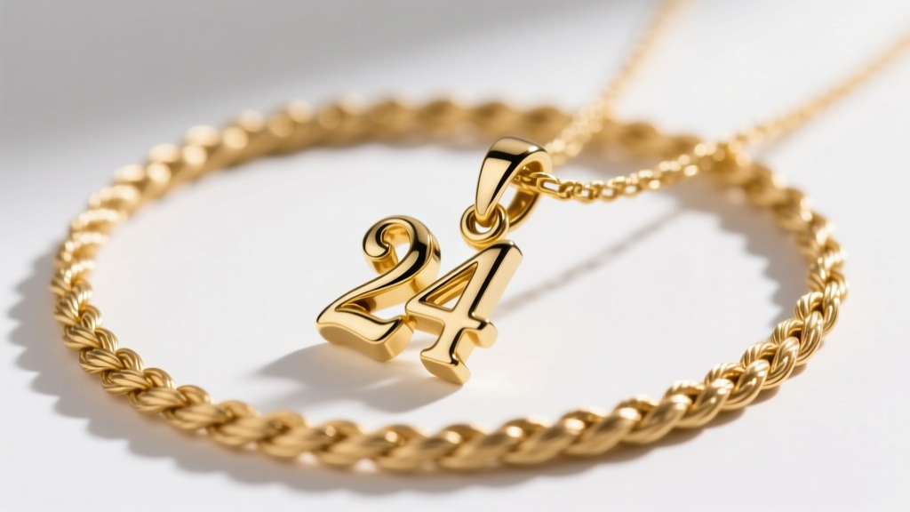 A 14k gold rope chain supporting a 24k gold electroformed initial pendant, showing the contrast in chain texture and pendant finish