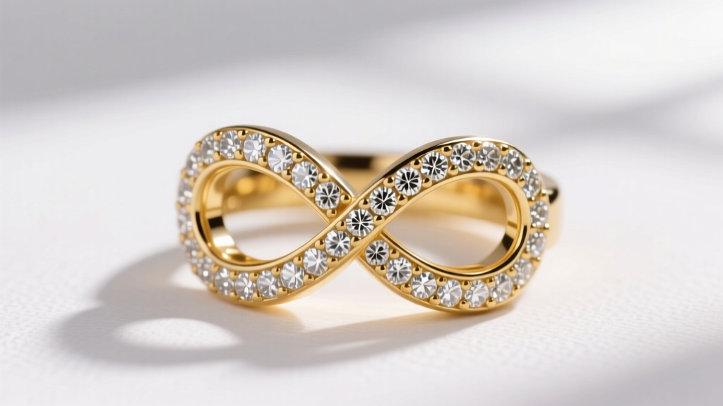 Macro shot of a bezel-set infinity diamond earring in yellow gold, showing the secure metal rim wrapping around the small diamonds.