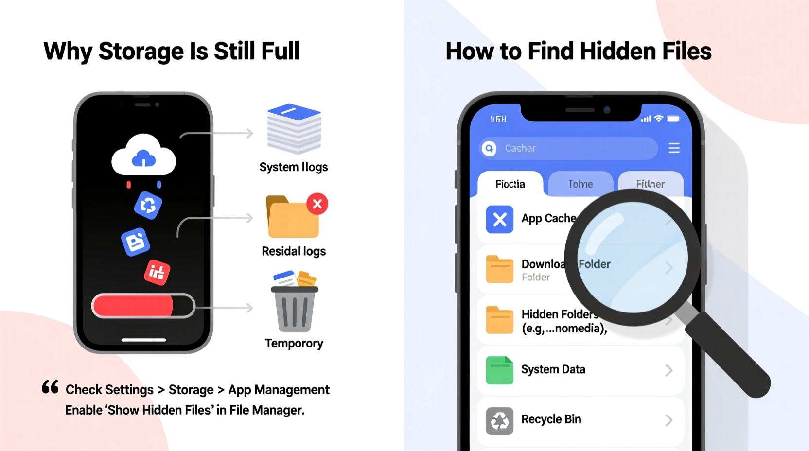 why is my phone storage full even after deleting apps and how to find hidden files