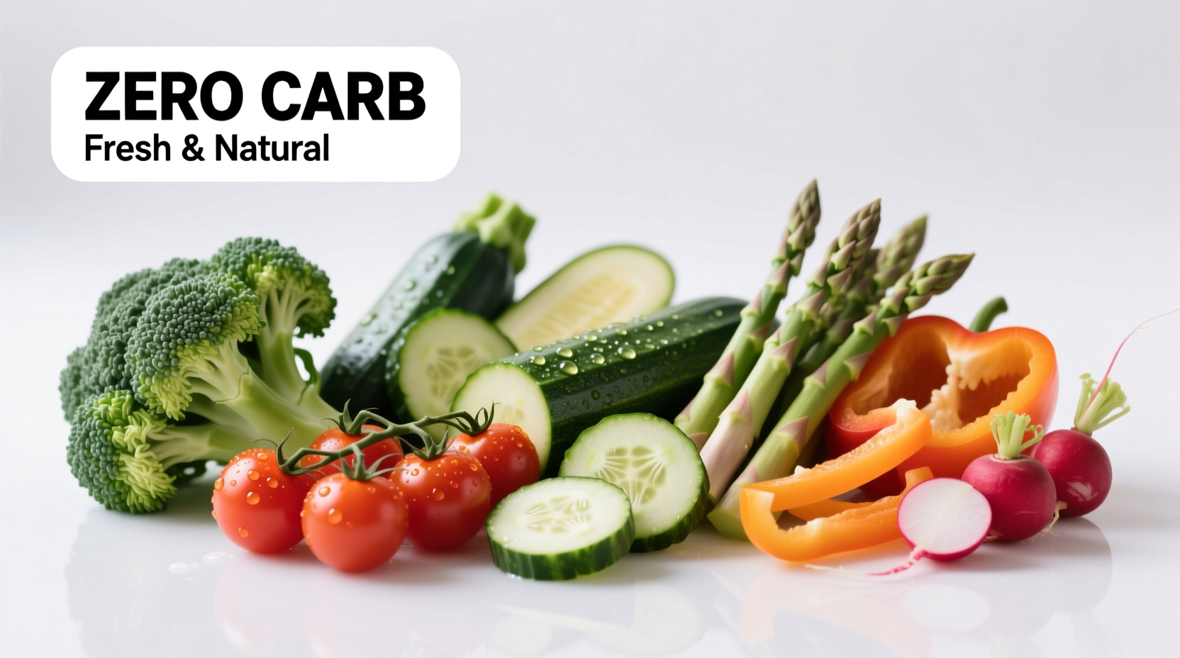 Zero-carb foods selection on white background