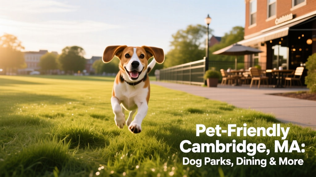 A Beagle dog running joyfully in a fenced dog park with grass and open space