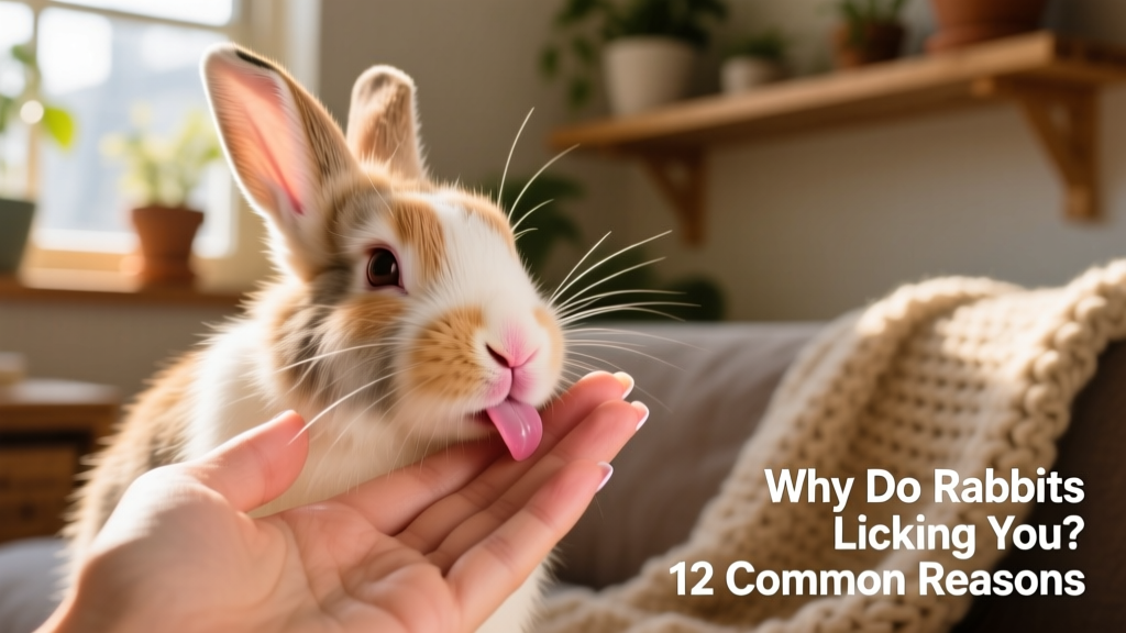 Close-up of a rabbit gently licking a human hand