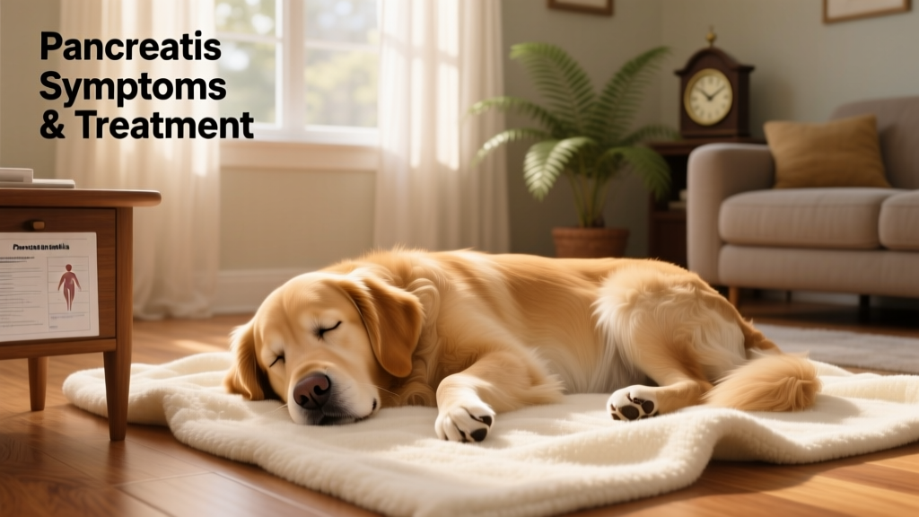 A calm, resting dog lying on a soft blanket in a quiet room