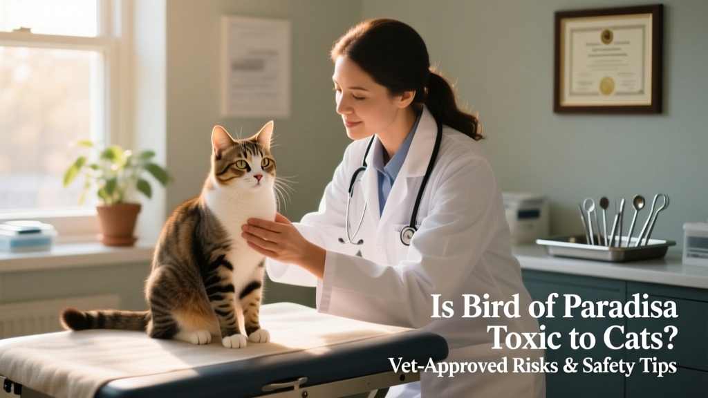 Veterinarian examining a calm, seated cat during a wellness check
