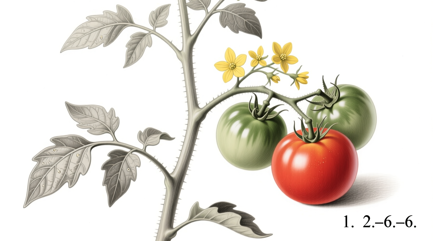 Step-by-step tomato plant drawing demonstration