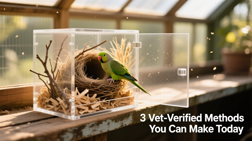 Transparent acrylic nesting unit with open front panel, showing clean interior and natural nesting material