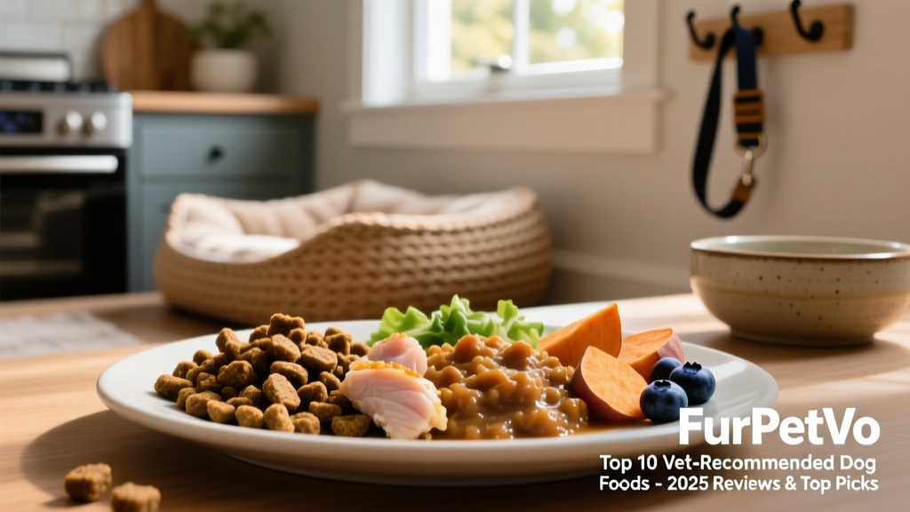 Close-up of kibble and fresh meal portions from FurPetVo, showing texture, color, and natural ingredient visibility