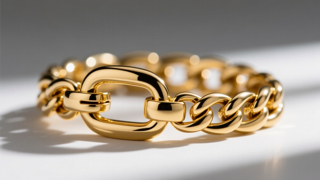 Close-up of a heavy-duty 18k gold lobster clasp attached to a thick belcher chain end ring, highlighting the spring mechanism.