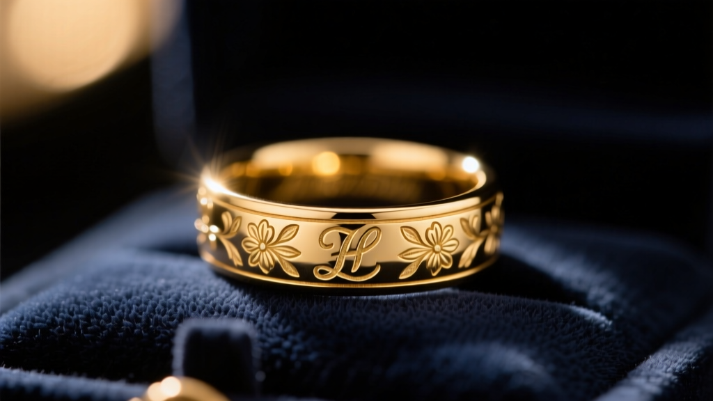 Macro photograph of a vintage 18k yellow gold signet ring resting on dark velvet, illuminated by a warm directional spotlight