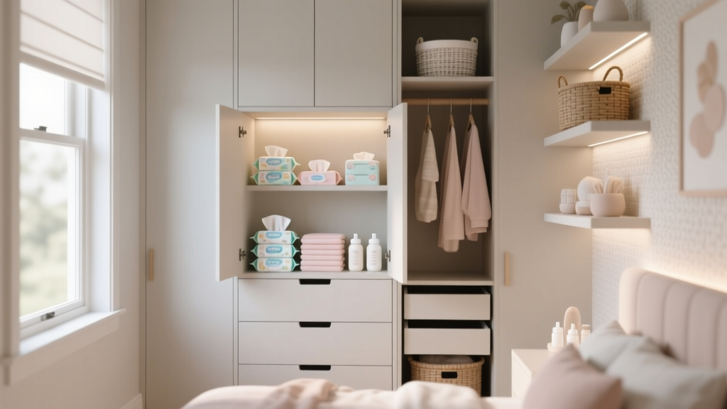Nursery Diaper Station: Organizing a 24-Inch Wide Wall Ni...