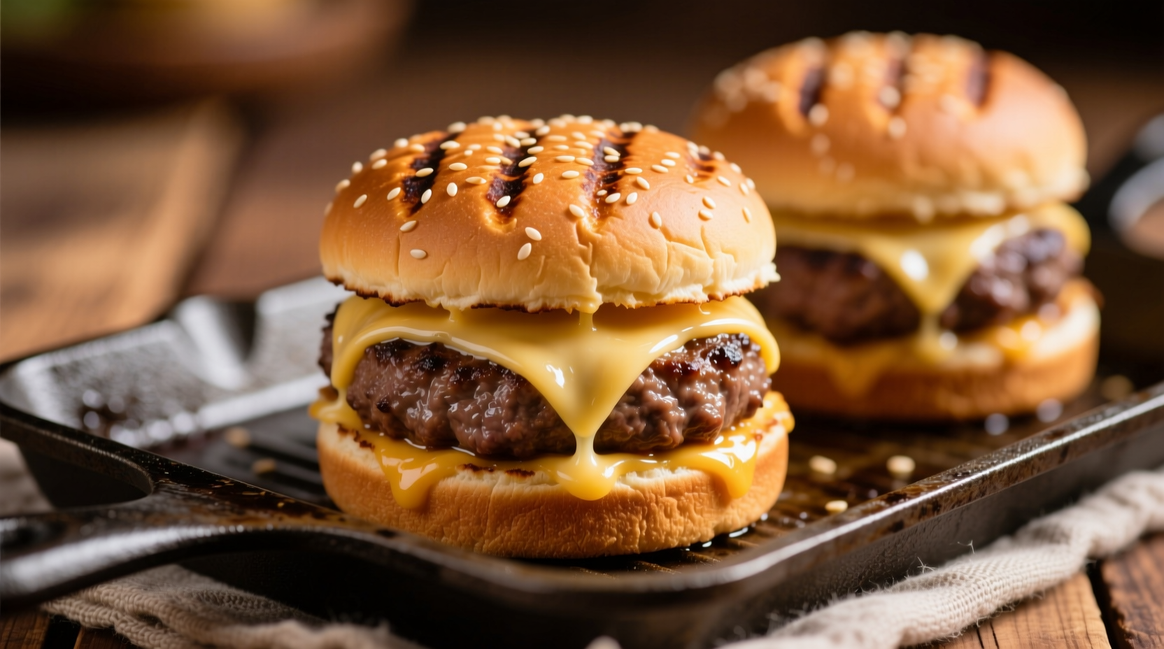 Perfectly cooked sliders on baking sheet with melted cheese