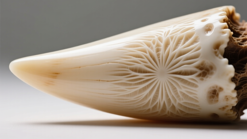 Macro close-up of a polished hog tusk surface revealing subtle cross-hatch Schreger lines and natural cream-colored dentine grain texture