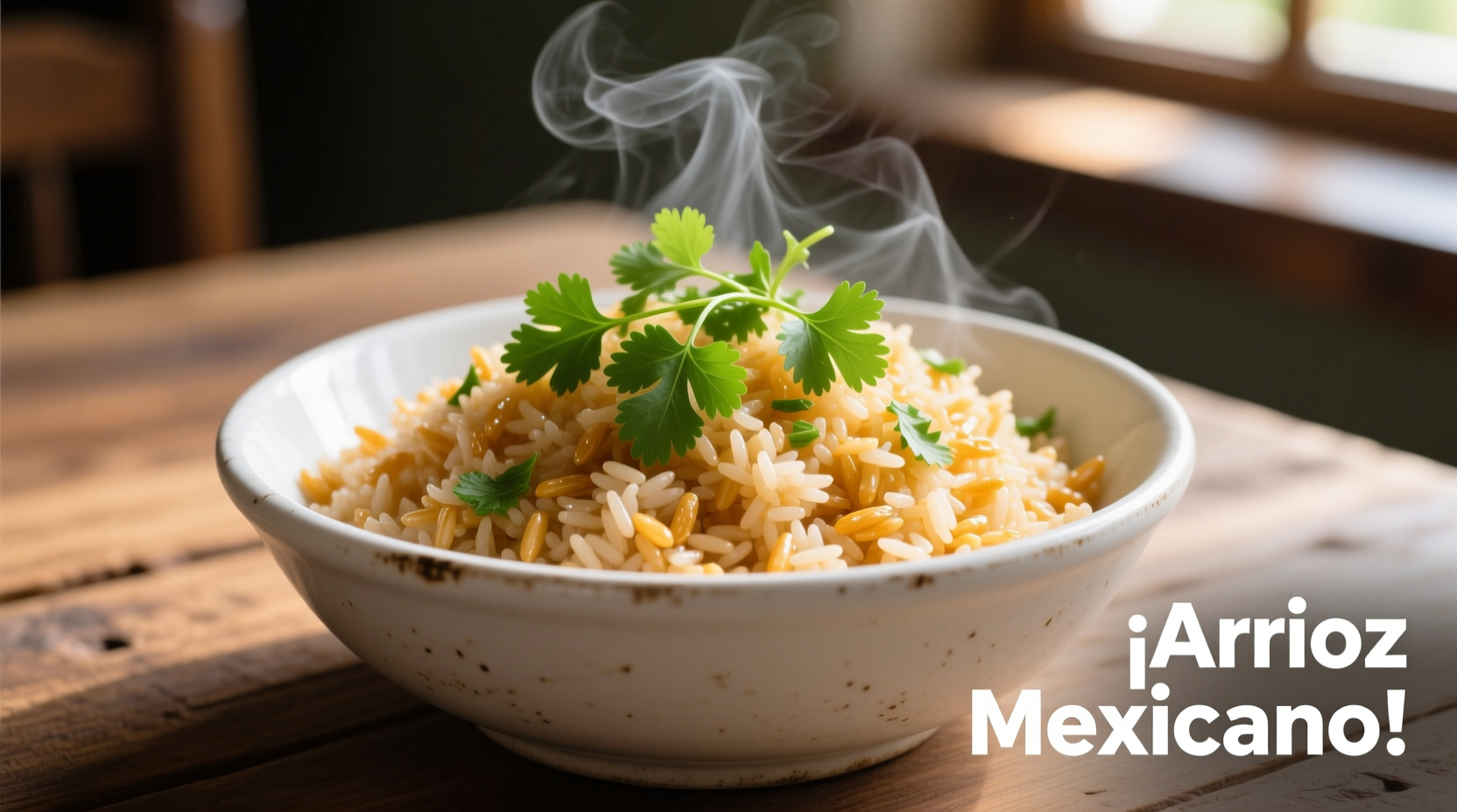Fluffy Mexican rice in white bowl with cilantro garnish showing distinct grains