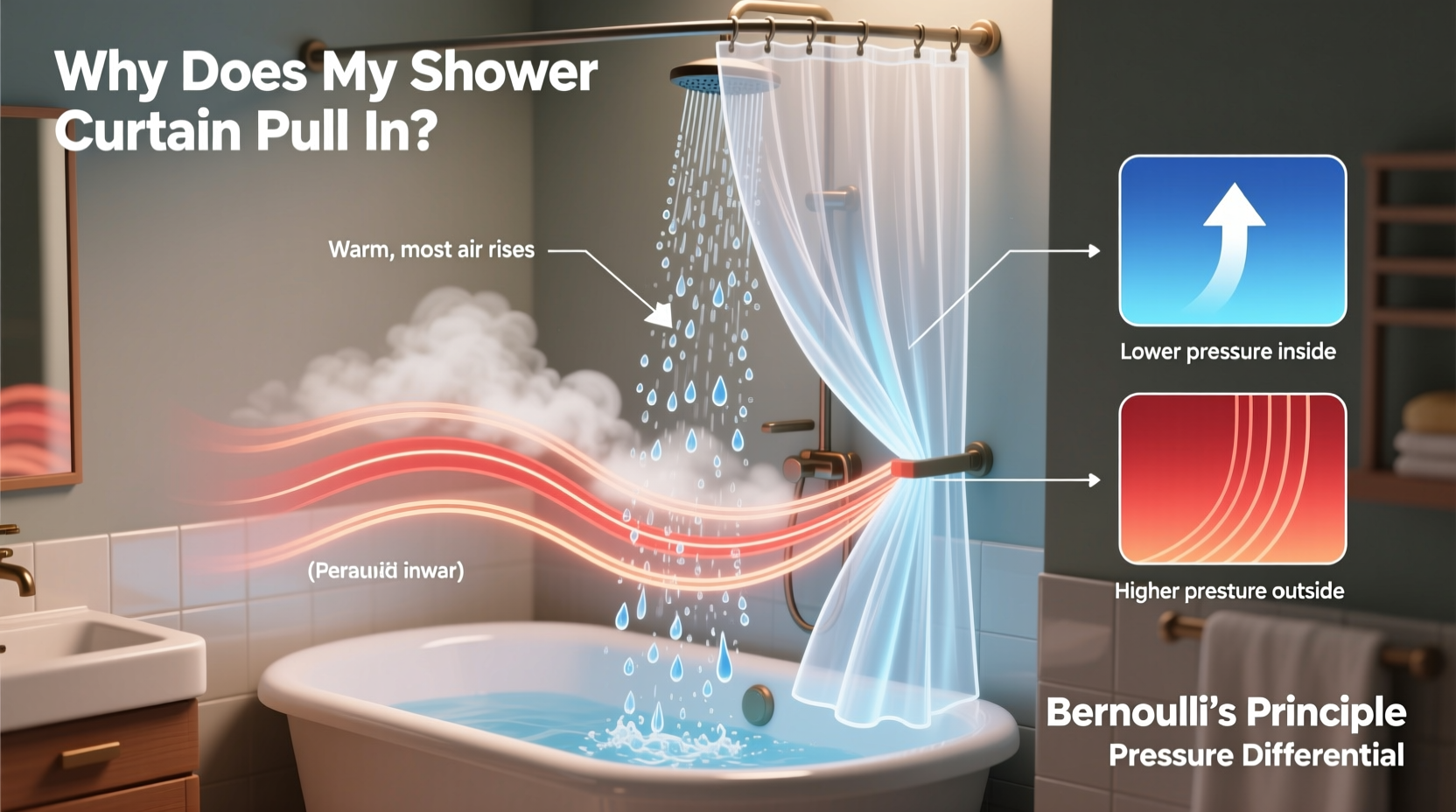 why is my shower curtain always inside the tub science behind the draft effect