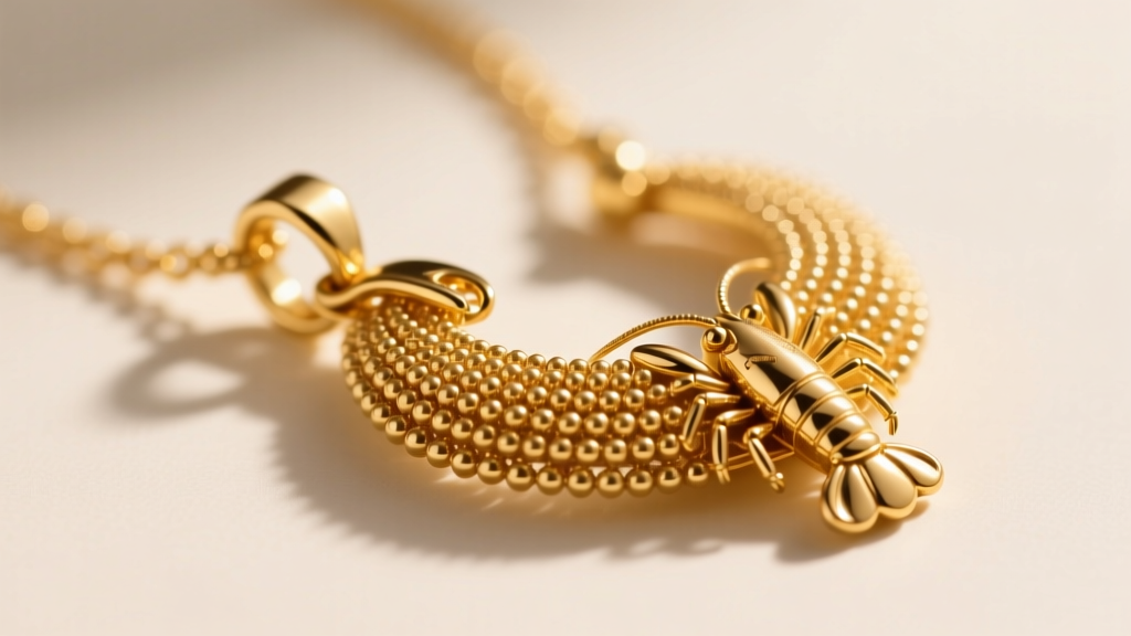 Macro photography of a 22k gold mangalsutra pendant showing intricate granulation texture and a secure lobster clasp mechanism