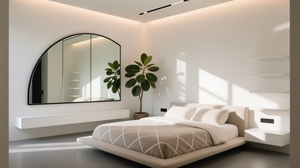 Bedroom Curved Mirror Above Bed Idea - The Decor Mag