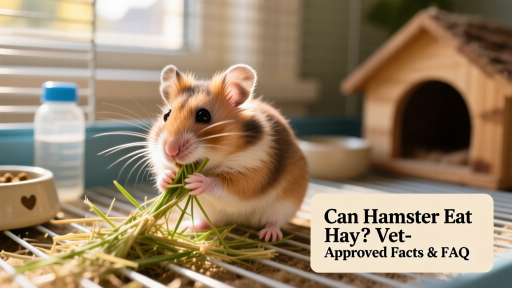 Close-up of a Syrian hamster nibbling timothy hay in its cage