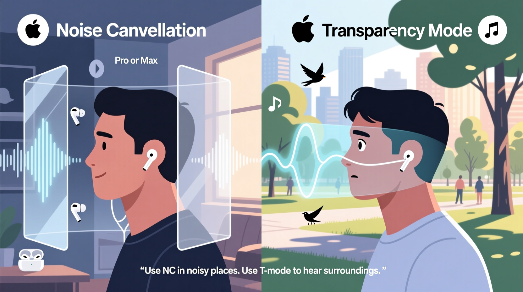 noise cancelling vs transparency mode when to use which feature on airpods