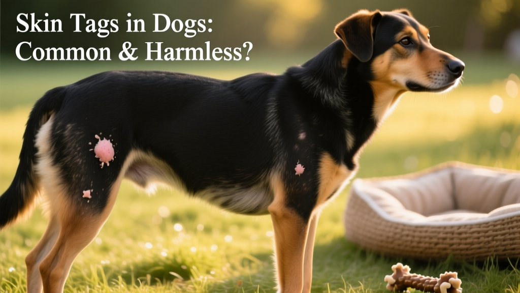 Side-by-side comparison showing common benign skin growths on a dog's flank and leg