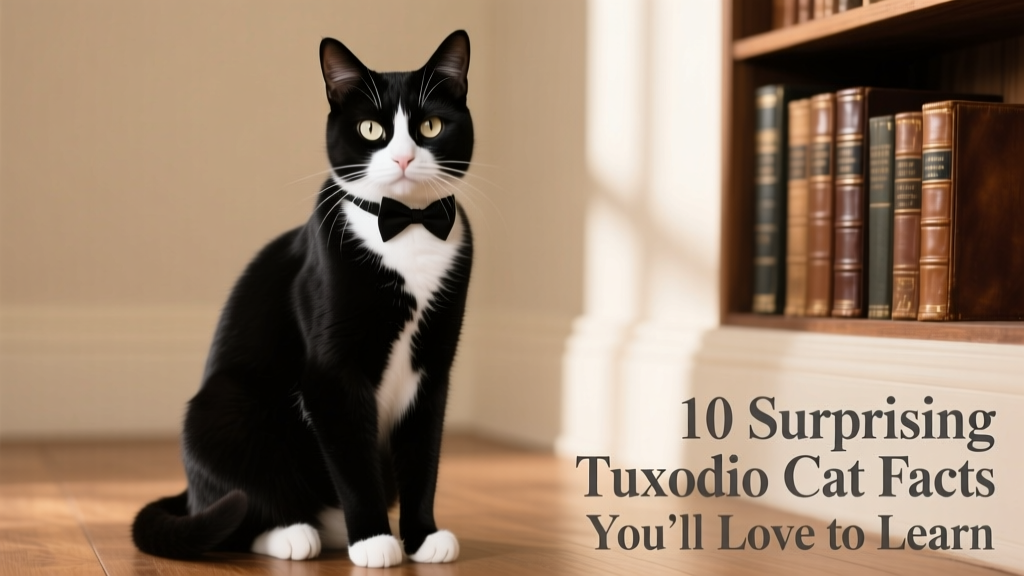 A confident tuxedo cat sitting upright, showing classic black-and-white markings on face and chest