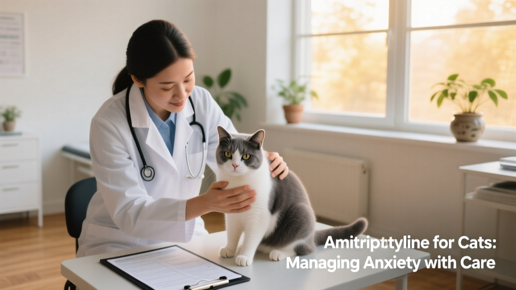 Veterinarian gently examining a cat during a calm clinic visit