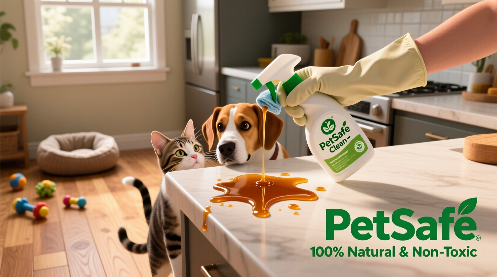 pet-safe cleaning solutions for sticky bar spills around curious animals