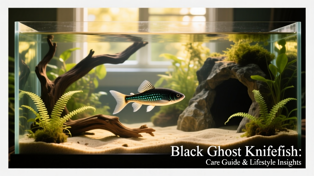 Well-planted 125-gallon aquarium with sand substrate, driftwood, and hiding caves ideal for Black Ghost Knifefish
