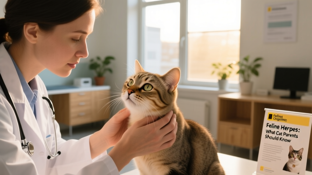 A veterinarian gently examining a cat’s eyes and nose during a wellness checkup