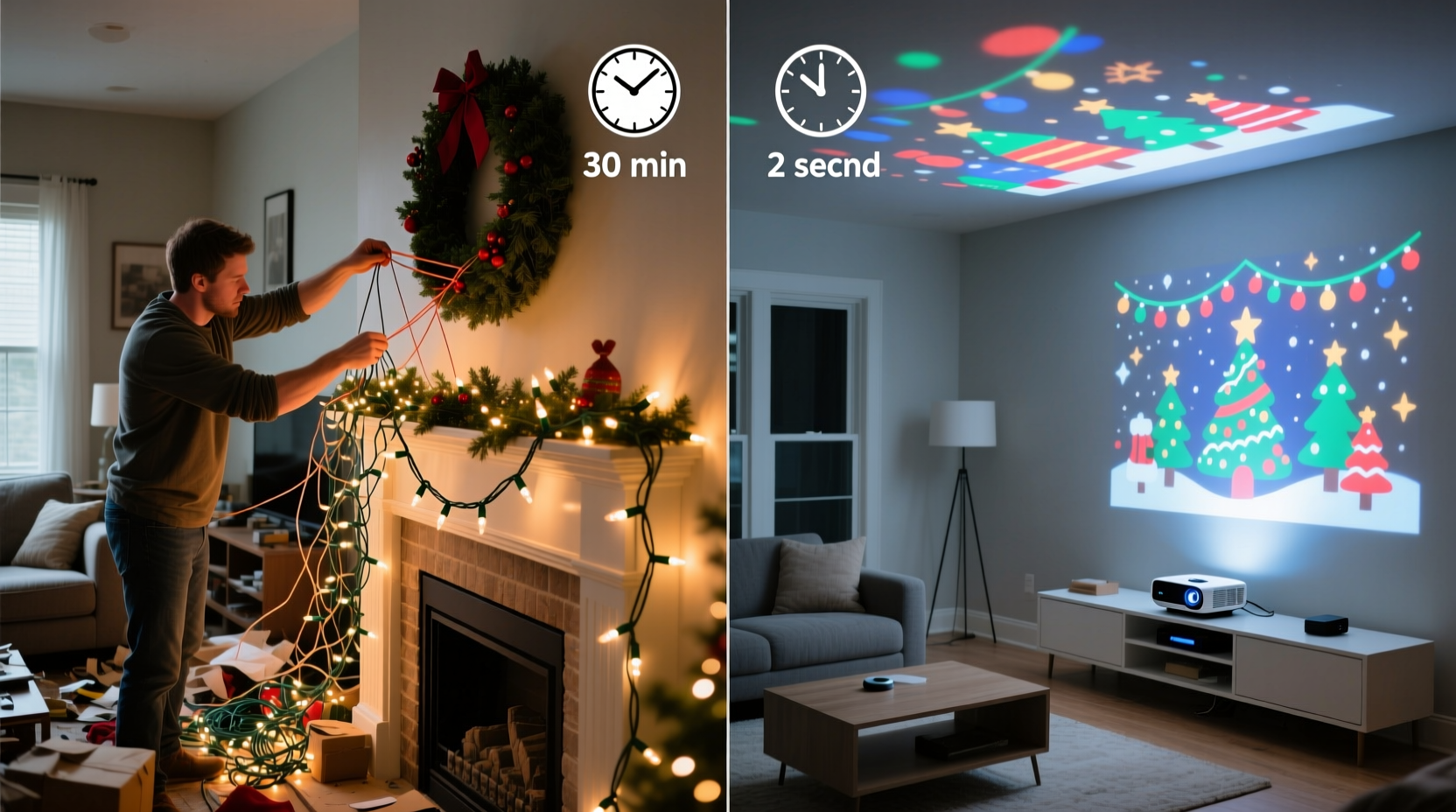 indoor projector christmas lights vs string lights which saves more time
