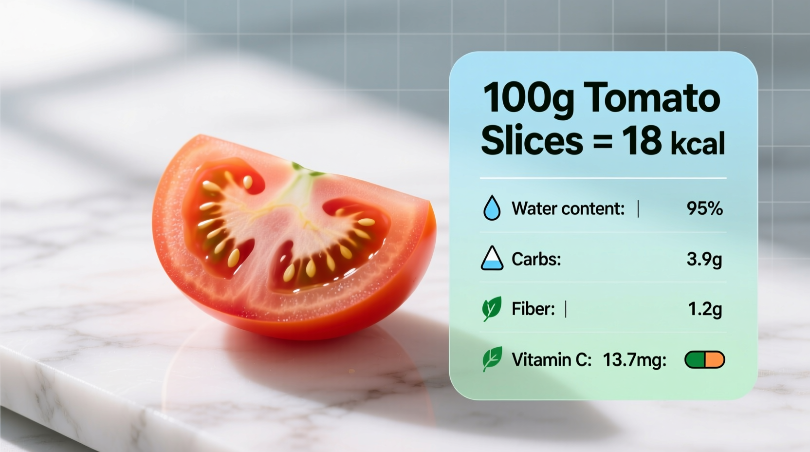 Tomato Slices Calories: 18 per 100g (Verified Data)
