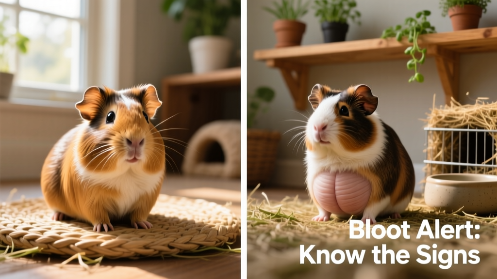 Side-by-side comparison showing a healthy guinea pig abdomen versus one distended from bloat