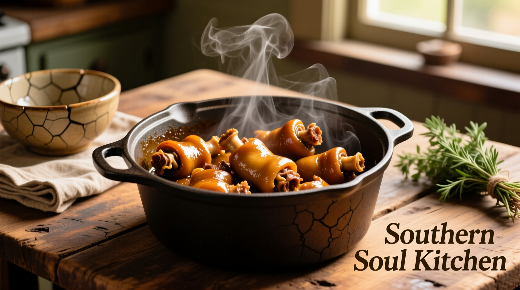 Freshly cooked chitlins in traditional cast iron pot