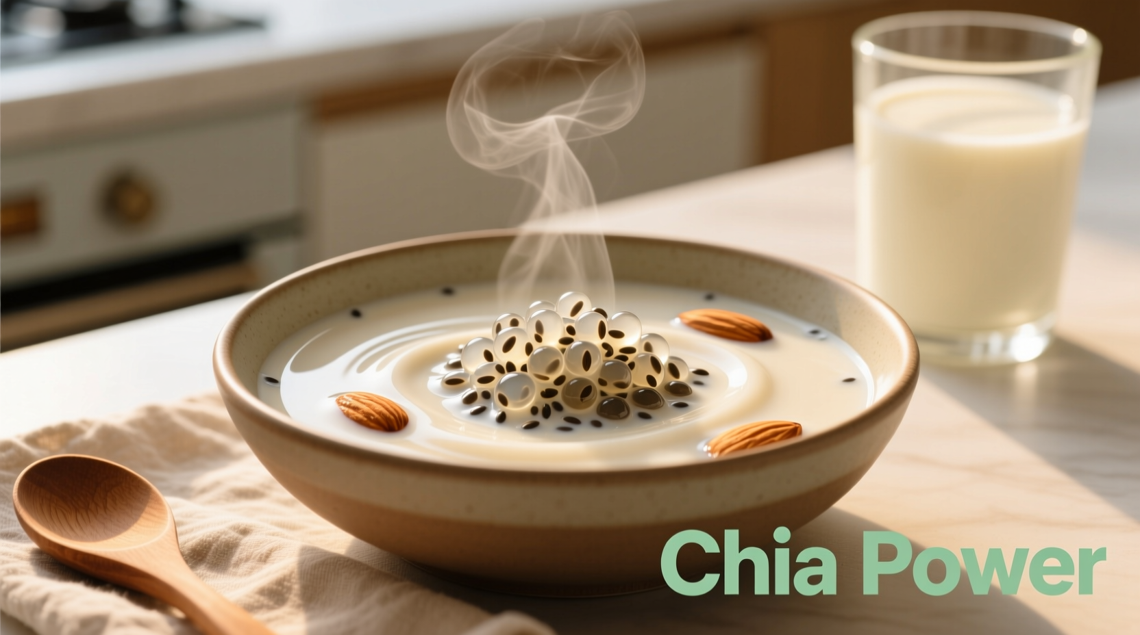 chia seeds soaked in almond milk for smoothie