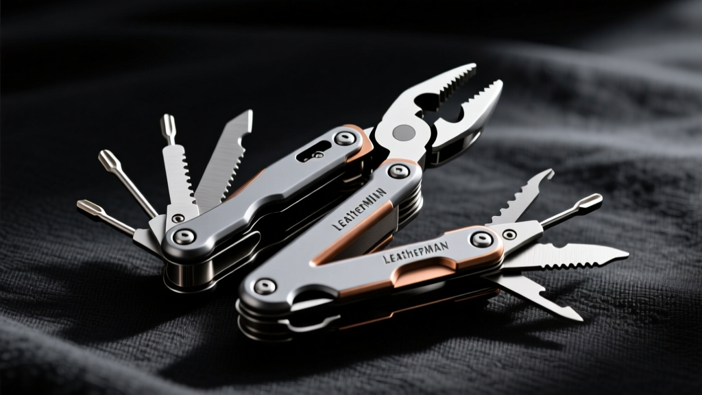Leatherman Free T4 Multi-Tool fully deployed showing pliers, scissors, and screwdrivers on a dark fabric background
