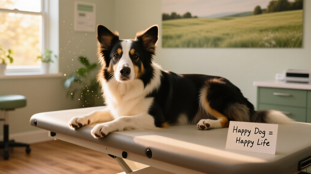 Border Collie calmly resting during a vet exam