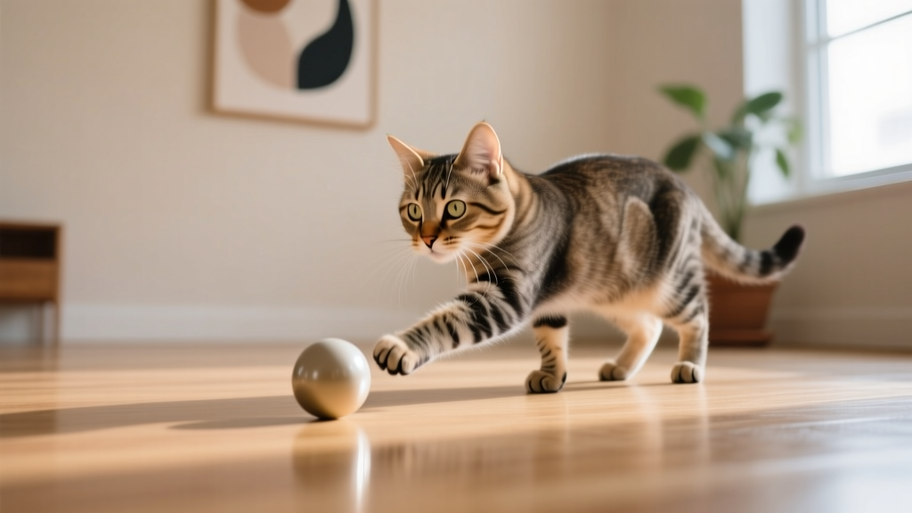 Cat Paw Pushing the Ball Across the Floor: Play