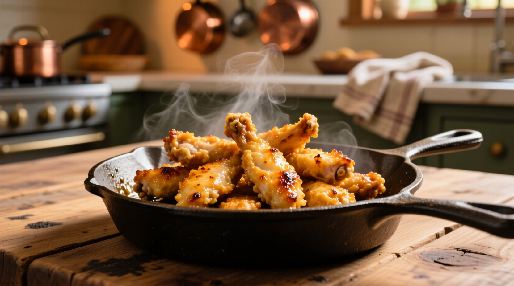 Perfectly cooked golden chicken strips on cast iron skillet