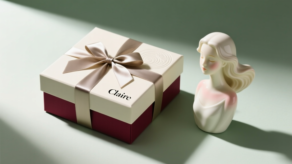 Flat lay gift box with Claire's sterling silver butterfly studs on soft pink velvet beside a 2026 greeting card and ribbon