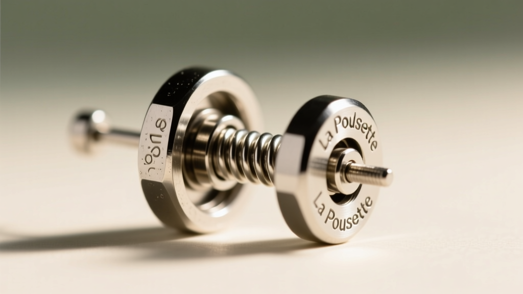La Pousette earring lock engaged on an 18g post, revealing the internal spring-loaded clutch mechanism in sharp macro focus.