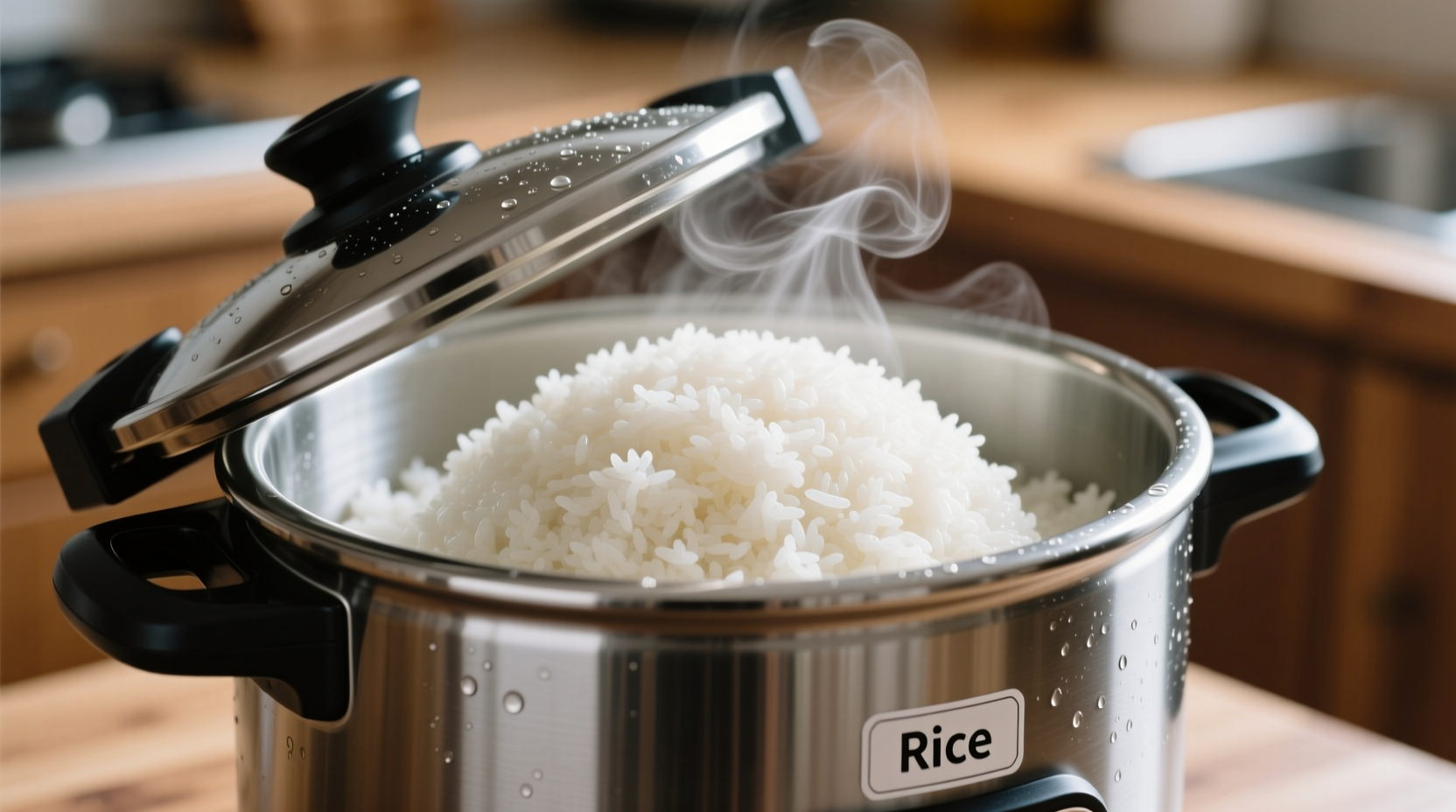 Fluffy white rice in pressure cooker