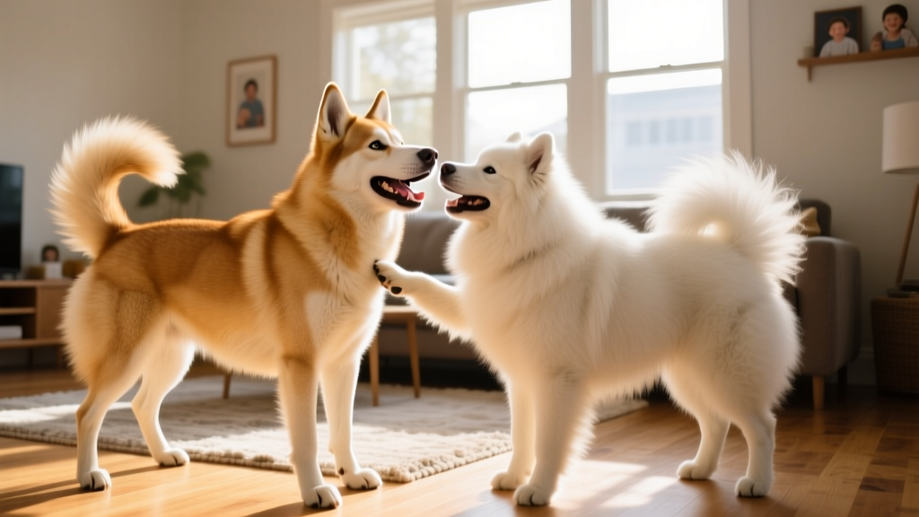 Watch This Husky Get So Excited To Meet His New Best Friend, His Family's Newly Adopted Samoyed