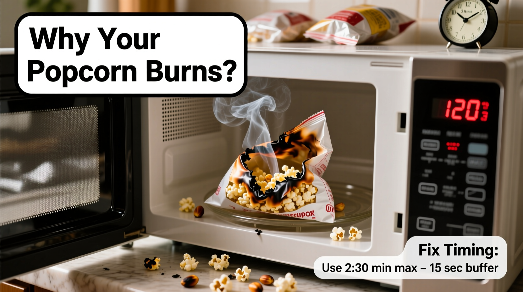 why does my popcorn burn in the microwave and how to fix timing