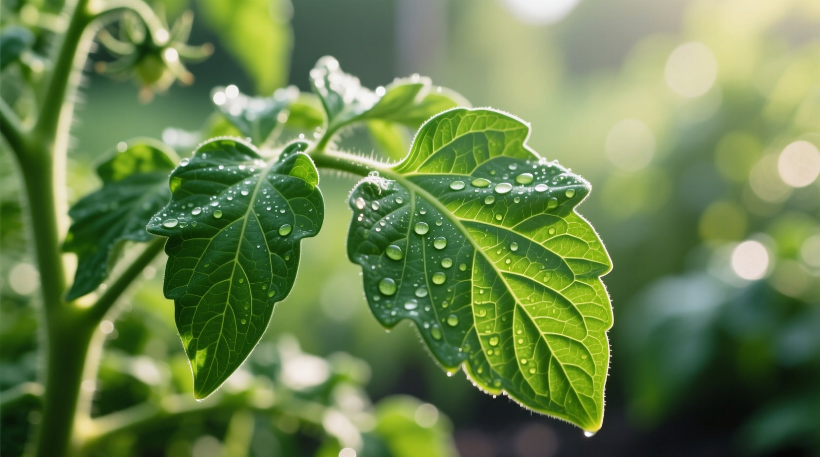 Close-up of healthy tomato plant leaves