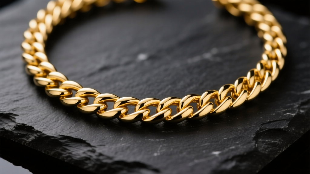 Close-up of a solid 14k yellow gold wheat chain necklace resting on dark slate, highlighting the intricate woven spiga link pattern.