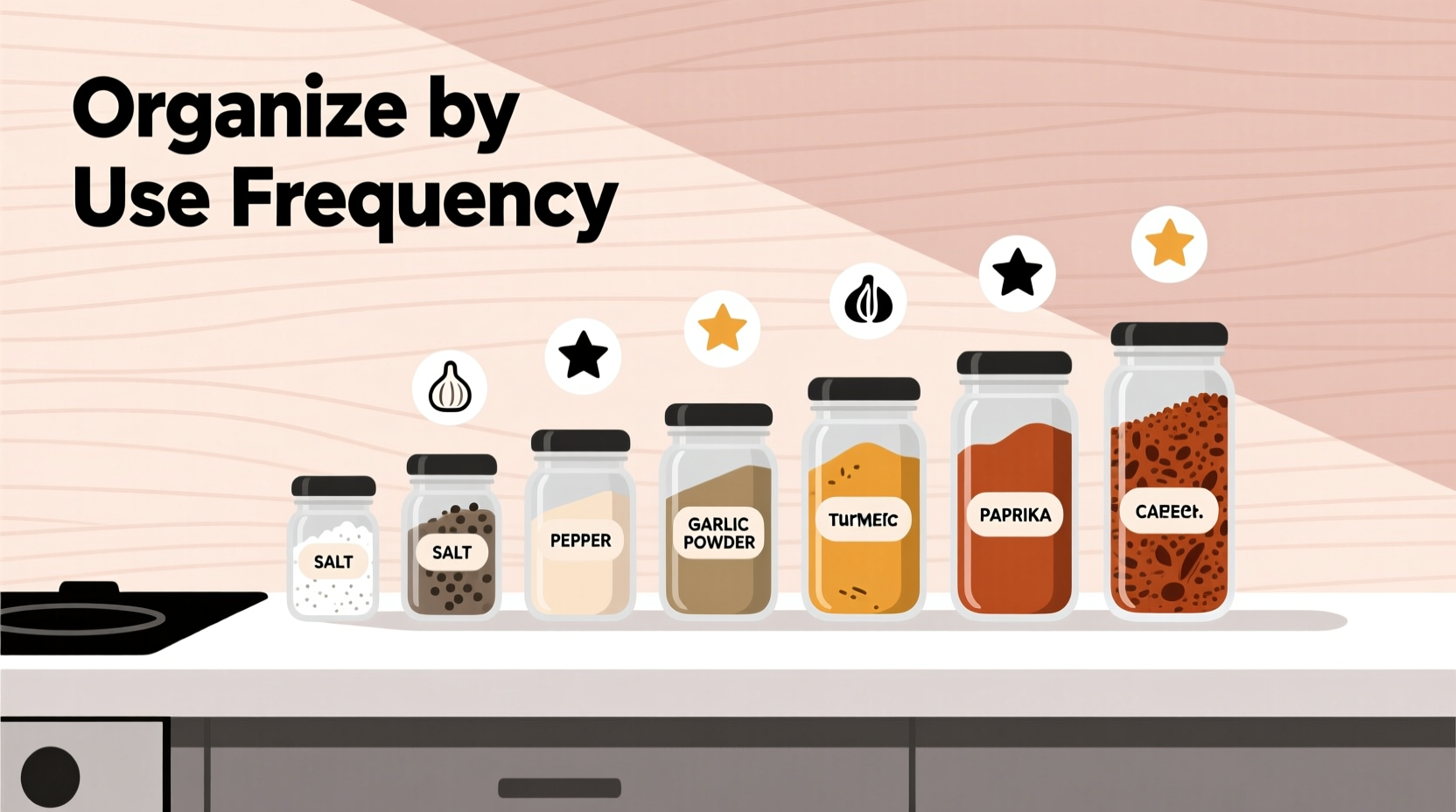 how to organize spice jars by frequency of use for faster meal prep