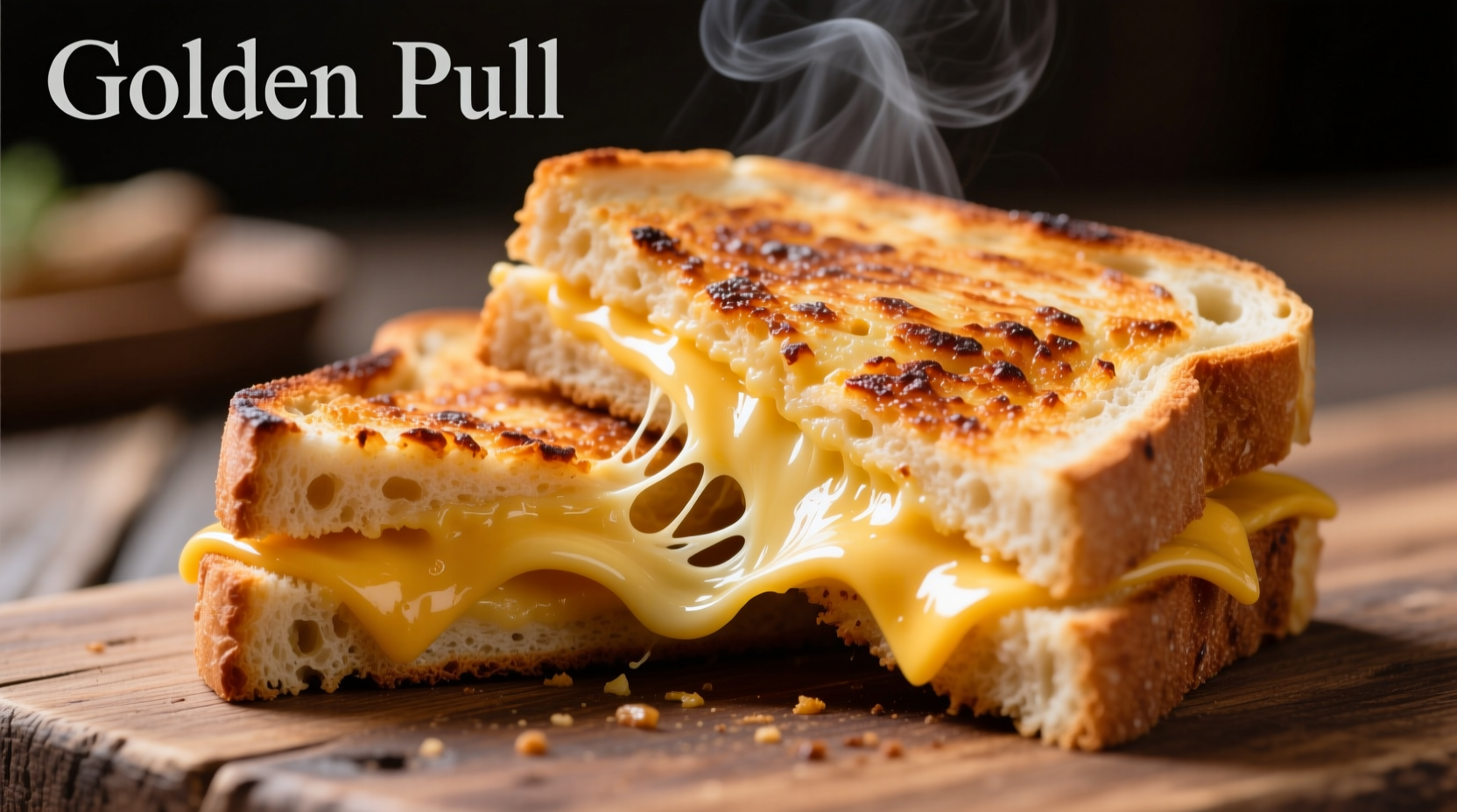 Perfect golden grilled cheese sandwich with melted cheese pull
